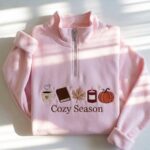 Embroidered Cozy Season Quarter Zip Sweatshirt, Autumn Pumpkin Sweatshirt - Image 5