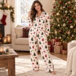 Family Christmas Pajamas Set, Silk Holiday Sleepwear, Cute Tree Nightwear - Image 4