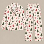 Family Christmas Pajamas Set, Silk Holiday Sleepwear, Cute Tree Nightwear - Image 6