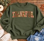 Thankful Sweatshirt, Thanksgiving Sweatshirt for Women, Vintage Floral Leopard Fall Crewneck - Image 5