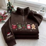 EMBROIDERED Cozy Christmas Sweatshirt, Christmas Quarter Zip, Hot Cocoa Gingerbread Shirt - Image 3