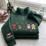EMBROIDERED Cozy Christmas Sweatshirt, Christmas Quarter Zip, Hot Cocoa Gingerbread Shirt