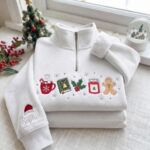 EMBROIDERED Cozy Christmas Sweatshirt, Christmas Quarter Zip, Hot Cocoa Gingerbread Shirt - Image 2