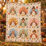 Turkey Patchwork Quilt Autumn Pattern Blanket, Thanksgiving Farmhouse Bedding - Image 2