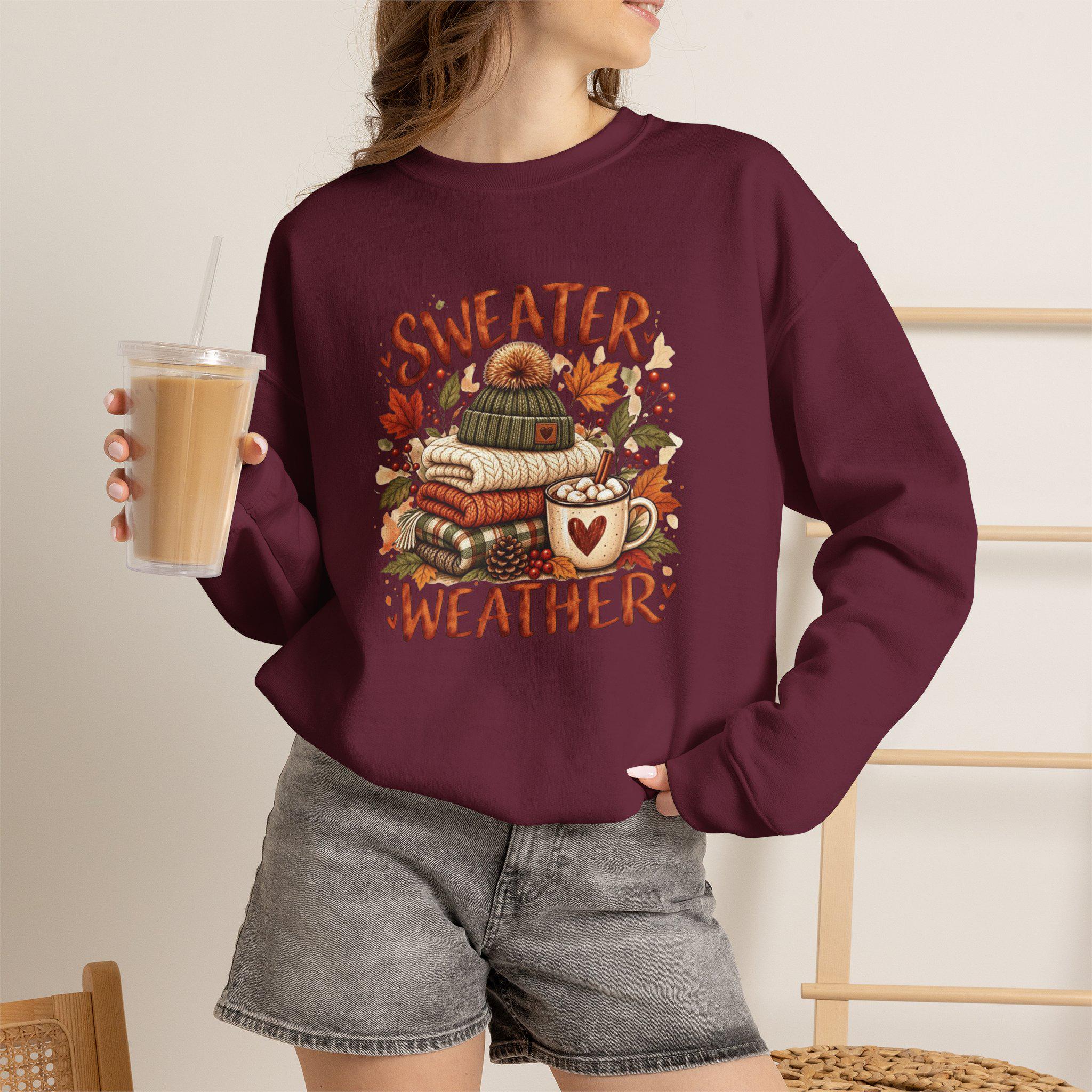 il_fullxfull.8587183596_bl11 Sweater Weather Sweatshirt, Fall Coffee Lover Gift, Pumpkin Spice Shirt - Image 1