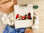 Cat Book Christmas Sweatshirt, Funny Characters Christmas Sweater, Xmas Hot Cocoa Holiday Crewneck - Image 7