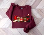 Cat Book Christmas Sweatshirt, Funny Characters Christmas Sweater, Xmas Hot Cocoa Holiday Crewneck