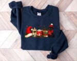 Cat Book Christmas Sweatshirt, Funny Characters Christmas Sweater, Xmas Hot Cocoa Holiday Crewneck - Image 3