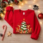 Woodland Animals Christmas Sweatshirt, Cute Deer Reindeer Tree Jumper, Festive Forest Xmas Top