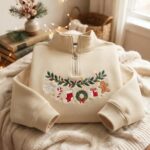 Embroidered Christmas Quarter Zip Sweatshirt, Gingerbread Holiday Shirts - Image 6