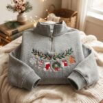 Embroidered Christmas Quarter Zip Sweatshirt, Gingerbread Holiday Shirts - Image 5