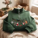 Embroidered Christmas Quarter Zip Sweatshirt, Gingerbread Holiday Shirts - Image 7