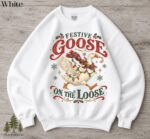 Retro Festive Goose On The Loose Christmas Funny Goose Holiday Sweatshirt - Image 2