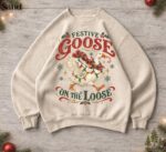 Retro Festive Goose On The Loose Christmas Funny Goose Holiday Sweatshirt - Image 6