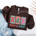 Merry and Bright Sweatshirt, Minimalist Christmas Sweater, Cute Coquette Bow Tree Crewneck - Image 3