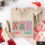 Merry and Bright Sweatshirt, Minimalist Christmas Sweater, Cute Coquette Bow Tree Crewneck - Image 5