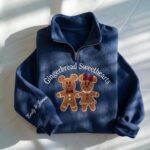 Embroidered Gingerbread Bakery Quarter Zip Sweatshirt, Christmas Bakery Sweatshirt, Holiday Baking Sweatshirt - Image 3