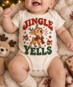 Funny Christmas Baby Bodysuit, Baby Christmas Outfit, Vintage Reindeer Bodysuit