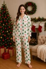 Christmas Tree Bow Pajamas, Festive Christmas Pajama Set for Women, Matching Family Holiday Sleepwear - Image 5