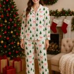 Christmas Tree Bow Pajamas, Festive Christmas Pajama Set for Women, Matching Family Holiday Sleepwear