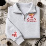 Embroidered Merry Christmas Quarter Zip Sweatshirt, Mickey Sweatshirt - Image 5