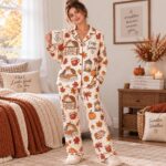 Fall Pajama Set, Womens Autumn Sleepwear, Cat and Book Pajamas - Image 4