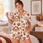 Fall Pajama Set, Womens Autumn Sleepwear, Cat and Book Pajamas - Image 2