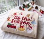 Embroidered Christmas Tis The Season Sweatshirt, Xmas Girly Coquette Shirt