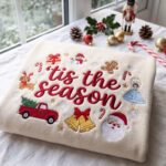 Embroidered Christmas Tis The Season Sweatshirt, Xmas Girly Coquette Shirt