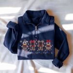 Embroidered Mouse Gingerbread Christmas Quarter Zip Sweatshirt, Christmas Light Sweatshirt - Image 2