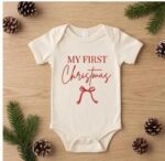 My First Christmas Baby Onesie, Christmas Bow Bodysuit, Coquette Holiday Baby Outfit