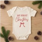 My First Christmas Baby Onesie, Christmas Bow Bodysuit, Coquette Holiday Baby Outfit
