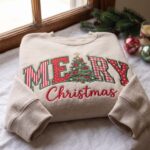 Embroidered Merry Christmas Applique Mock Neck Sweatshirt - Image 2