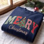 Embroidered Merry Christmas Applique Mock Neck Sweatshirt - Image 3