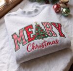Embroidered Merry Christmas Applique Mock Neck Sweatshirt - Image 5