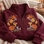 Embroidered Book Lover Sweatshirt, Fall Quarter Zip - Image 4