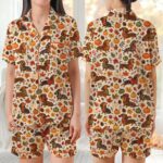 Dachshund Fall Pajamas for Women, Pumpkin Autumn Sleepwear Set, Thankgiving Pajamas - Image 3