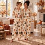 Pumpkin Pajama Set, Fall Pajamas, Autumn Halloween Sleepwear, Thanksgiving PJs - Image 3