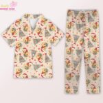 Christmas Bear Pajama Set for Women, Holiday Cartoon Print Sleepwear, Festive Tree Pajamas - Image 6