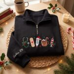 Embroidered Christmas Nurse Quarter Zip Sweatshirt, Christmas Healthcare Sweatshirt - Image 6