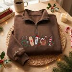 Embroidered Christmas Nurse Quarter Zip Sweatshirt, Christmas Healthcare Sweatshirt - Image 3