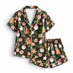 Gingerbread Christmas Satin Pajama Set, Santa Candy Cane Peppermint Cookie Pajamas - Image 3