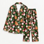 Gingerbread Christmas Satin Pajama Set, Santa Candy Cane Peppermint Cookie Pajamas - Image 2