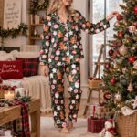 Gingerbread Christmas Satin Pajama Set, Santa Candy Cane Peppermint Cookie Pajamas - Image 5