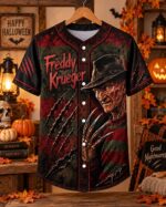 Halloween Horror Baseball Jersey, Nightmare Slasher Button Up Shirt, Claw Mark Spooky Jersey - Image 2