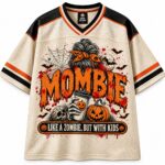 Graphic Mombie Halloween Jersey, Zombie Mom Sports Shirt, Pumpkin Skull Spooky Top - Image 2