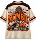 Graphic Mombie Halloween Jersey, Zombie Mom Sports Shirt, Pumpkin Skull Spooky Top - Image 3