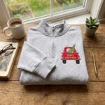 Embroidered Christmas Truck Quarter Zip Vintage Tree Tailgate Pullover - Image 2