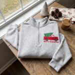 Embroidered Vintage Christmas Truck Quarter Zip Pine Tree Pullover, Merry Christmas Fleece Sweatshirt - Image 3