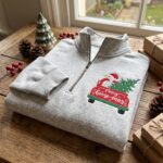 Embroidered Merry Goose-mas Quarter Zip Christmas Truck Pullover, Holiday Goose Fleece Sweatshirt - Image 3